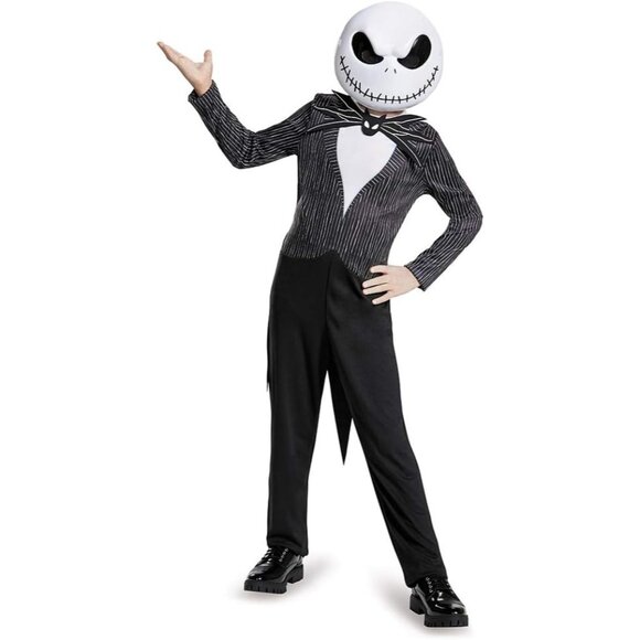 Jack Skellington Kids Costume 10-12 Mask Bat Tie The Nightmare Before Christmas - Picture 2 of 9